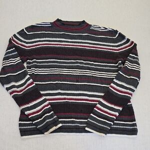 Laura Scott Men's Crewneck Sweater - Black, White, Red Stripes